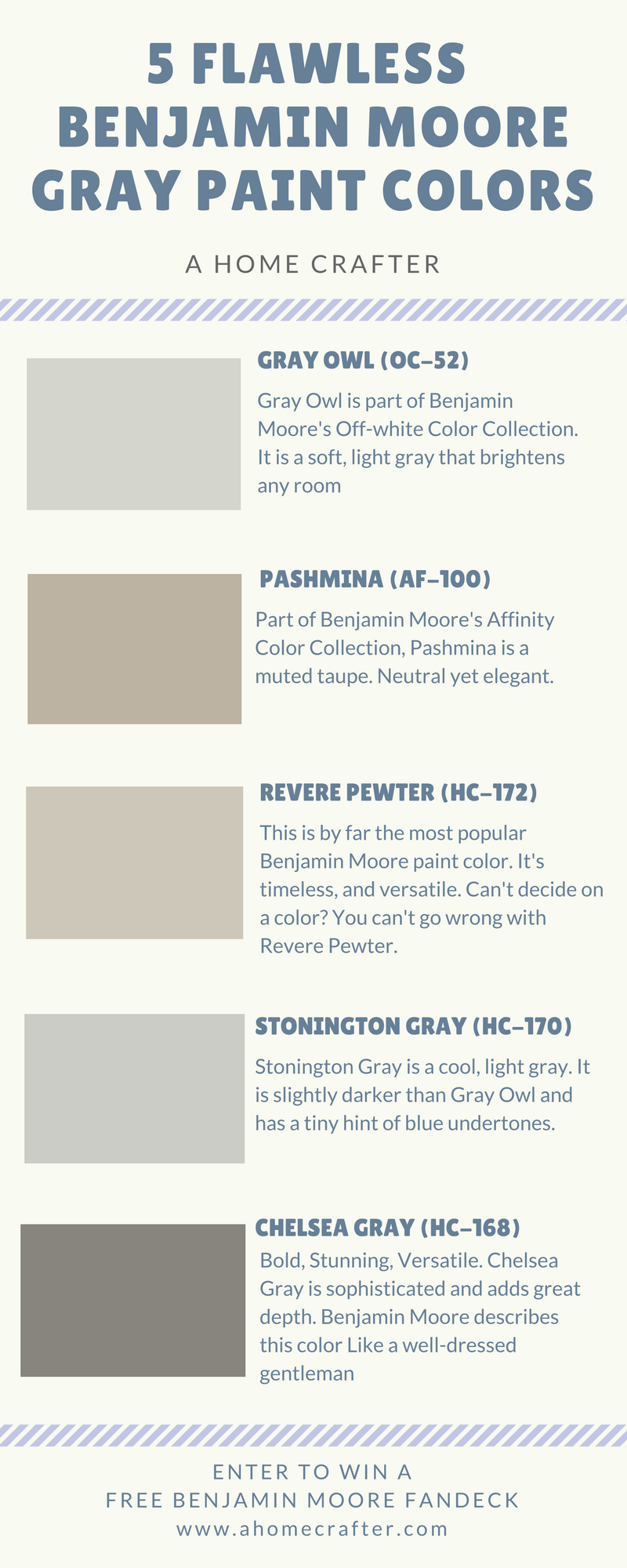 Click to see images of these colors in different rooms, and ENTER TO WIN a Benjamin Moore Fandeck!