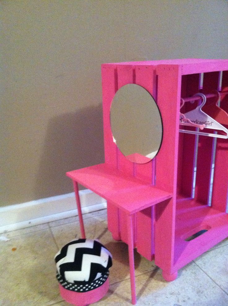 Closet made from a crate (JoAnnes or Michaels craft store) with vanity …
