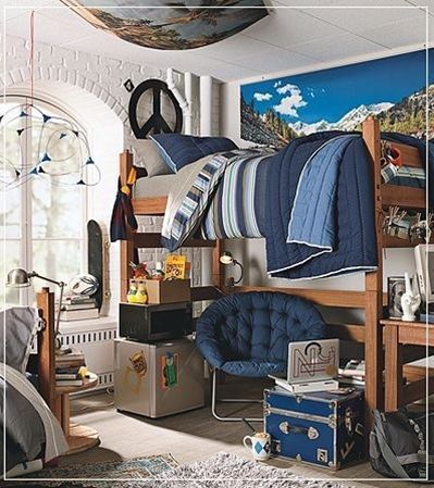 College Dorm Decorating Tips for Boys. Save floor space when you put your desk chair UNDER the bed. #collegedormdecorating