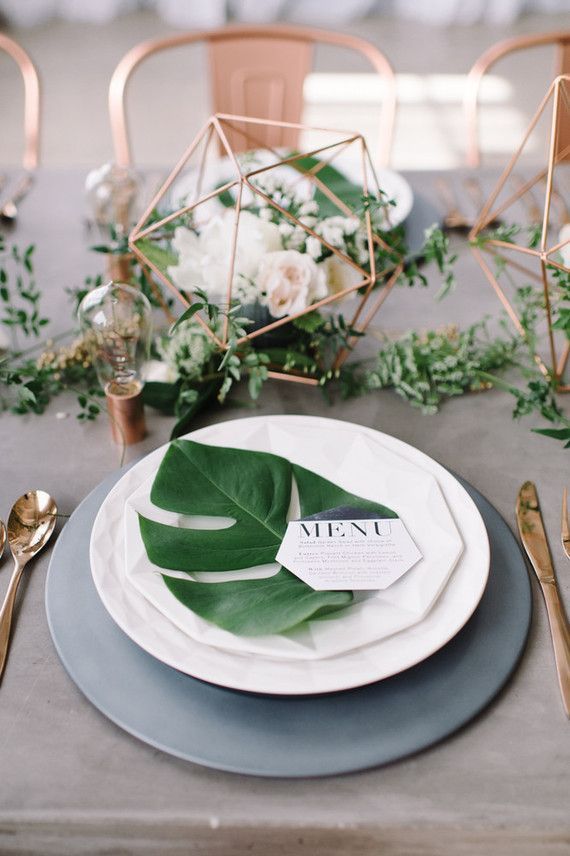 Copper + green industrial modern wedding place setting | Wedding & Party Ideas | 100 Layer Cake