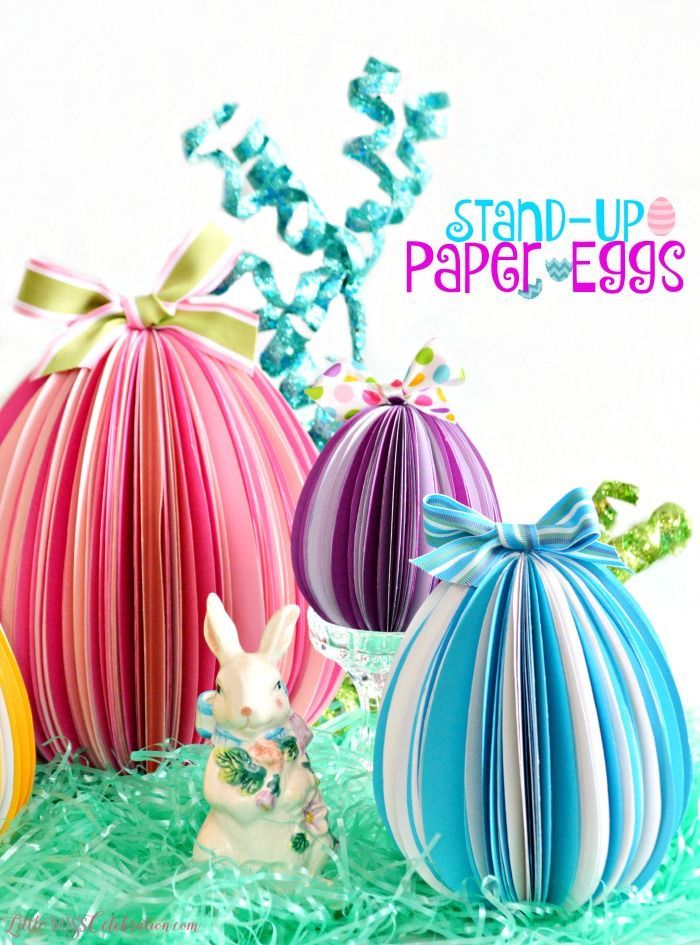 Cut egg shapes, fold, glue & make unique, dimensional Stand-Up Paper Eggs for Easter! Great family project! shared at Katherines