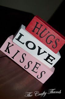 Cute and easy Valentines craft. Take different sized wooden blocks from craft store.