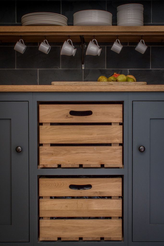 Cute idea for building in crates.  Works well because they match the butcher block countertop. #diy_kitchen_worktop