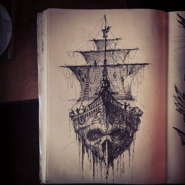 Death ship with “Dead men tell no tales” would be such an aweosme tat. Think of getting a pirate tat with my dad.
