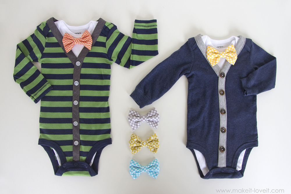 DIY Baby Boy Cardigan Onesie (with interchangeable bowties) — cutest of my life. If we ever have another boy
