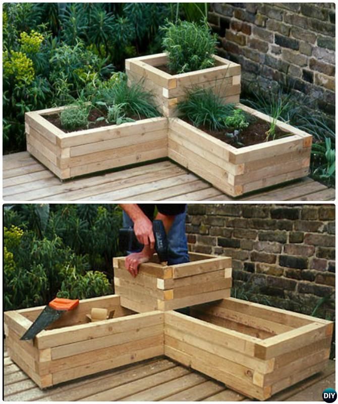 DIY Corner Wood Planter Raised Garden Bed-20 DIY Raised Garden Bed Ideas Instructions