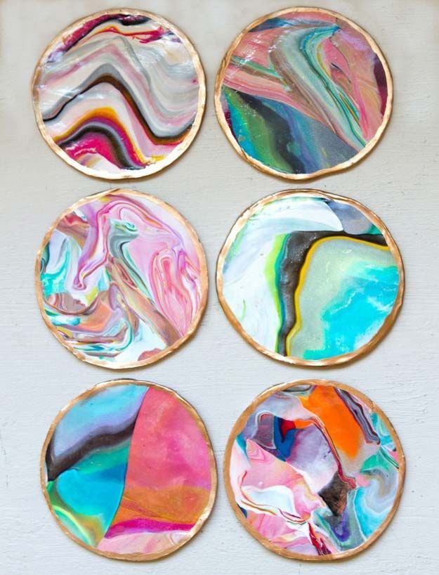 DIY Crafts Using Nail Polish – DIY Marbled Coasters – Fun, Cool, Easy and Cheap Craft Ideas for Girls, Teens, Tweens and Adults |