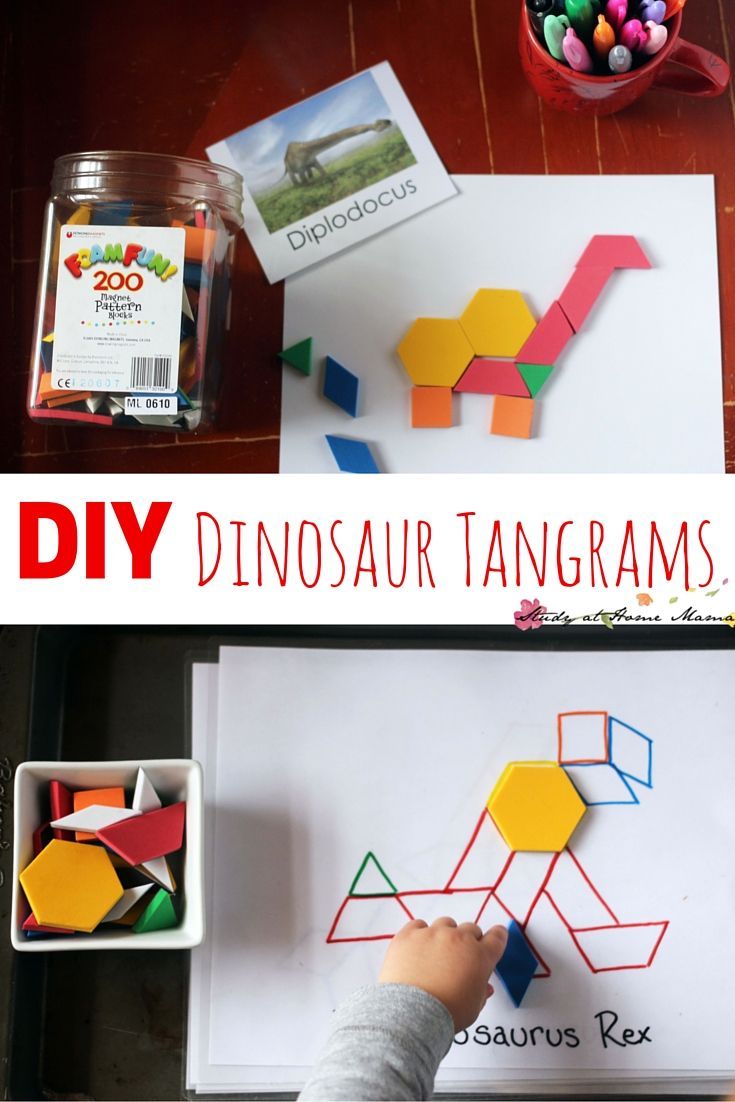 DIY Dinosaur Tangrams – a great math puzzle for kids that you can make yourself. This post has tips on making your own, and