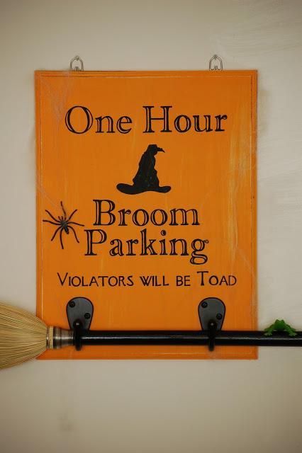 DIY Halloween: DIY  Broom Parking Halloween Sign. This looks so cute but time consuming