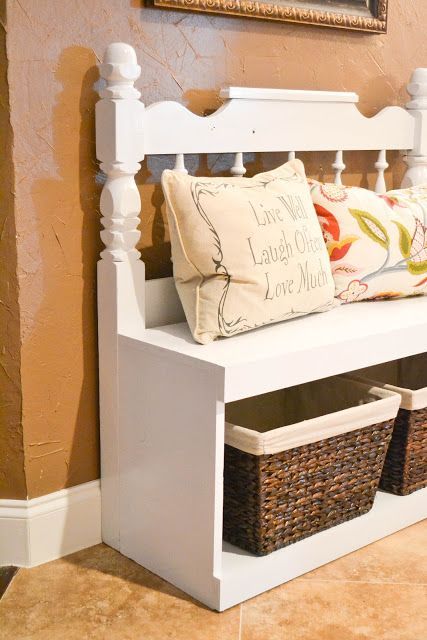 DIY Headboard Bench. (can be used with any size headboard) Make for front door entrance and/or laundry room!