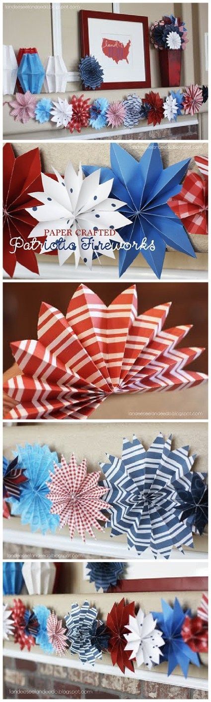 DIY Paper Red, White and Blue Fireworks – Patriotic Decorations Tutorial | Landeelu – Go through your scrapbook paper stash and