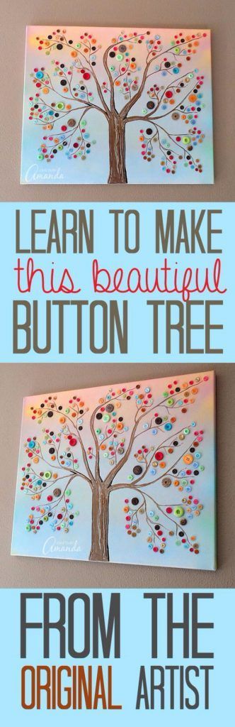 DIY Projects and Crafts Made With Buttons – Vibrant Button Tree On Canvas – Easy and Quick Projects You Can Make With Buttons –