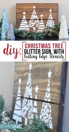 DIY stenciled wood art using the Fancy Christmas Tree Stencil from Cutting Edge Stencils. www.cuttingedgest… DIY- Christmas Tree