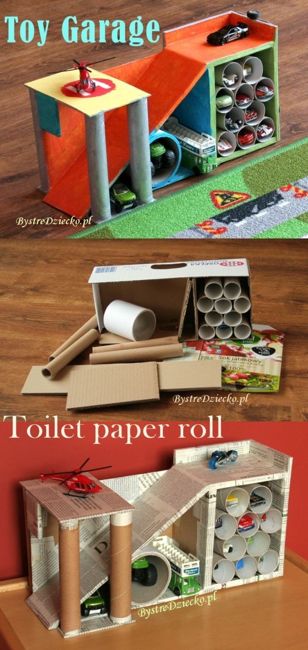 DIY toy garage made from toilet paper rolls and cardboard boxes – toilet paper roll crafts for kids by lilia