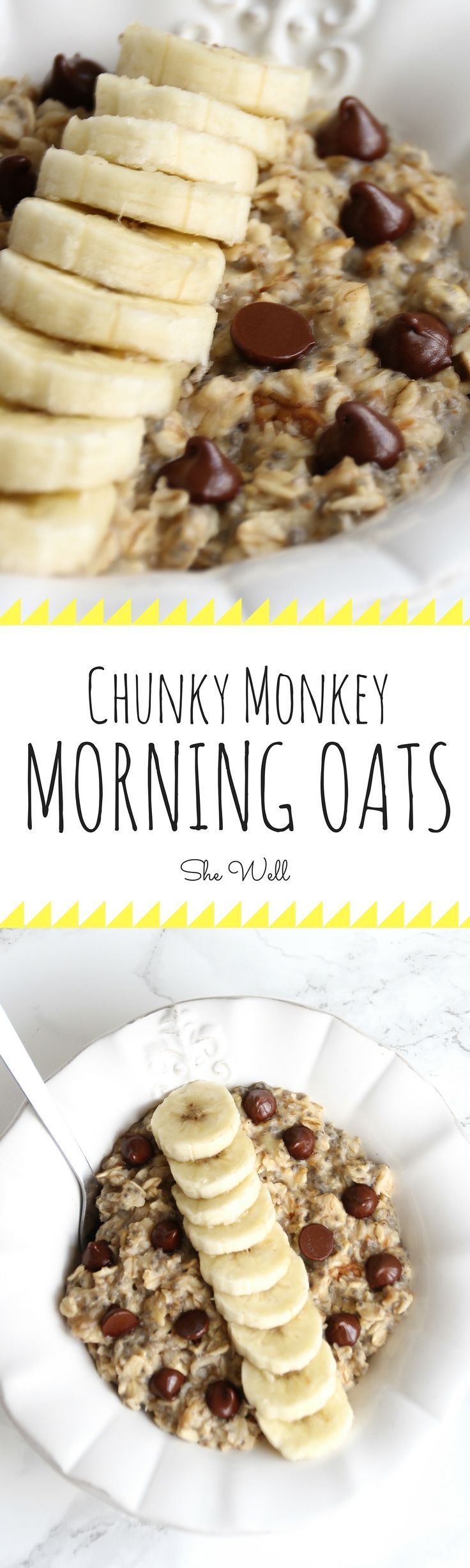Easy banana, chocolate & peanut butter Chunky Monkey Morning Oats! The perfect breakfast for people who are vegan, vegetarian,
