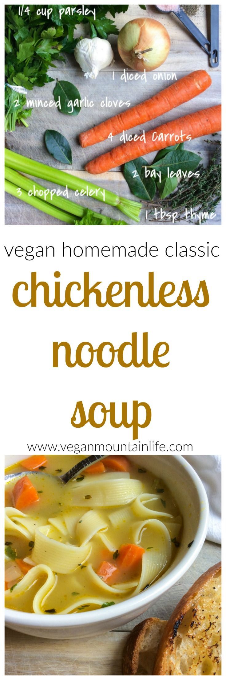 Easy, healthy, classic homemade vegan chicken noodle soup!