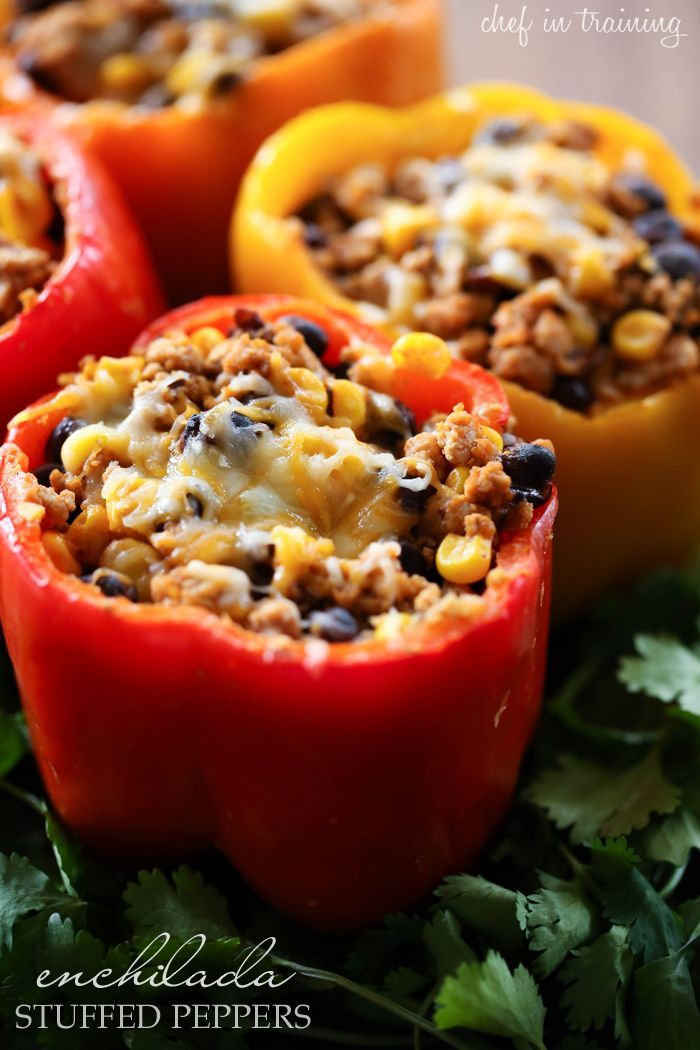 Enchilada Stuffed Peppers from chef-in-training.com …This is one DELICIOUS dinner! The flavor is absolutely amazing!