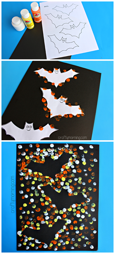 Fingerprint Bat Silhouette Craft #Halloween craft for kids to make! Free Printable | CraftyMorning.com