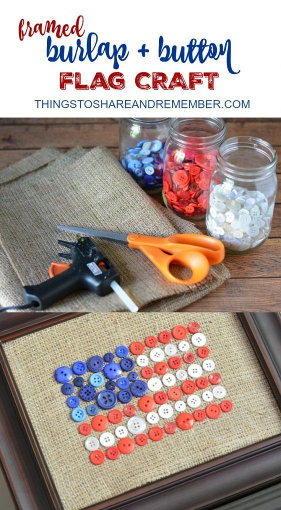 Framed Burlap and Button Flag Craft | Pretty patriotic summer decor or even maybe a kids craft during a party