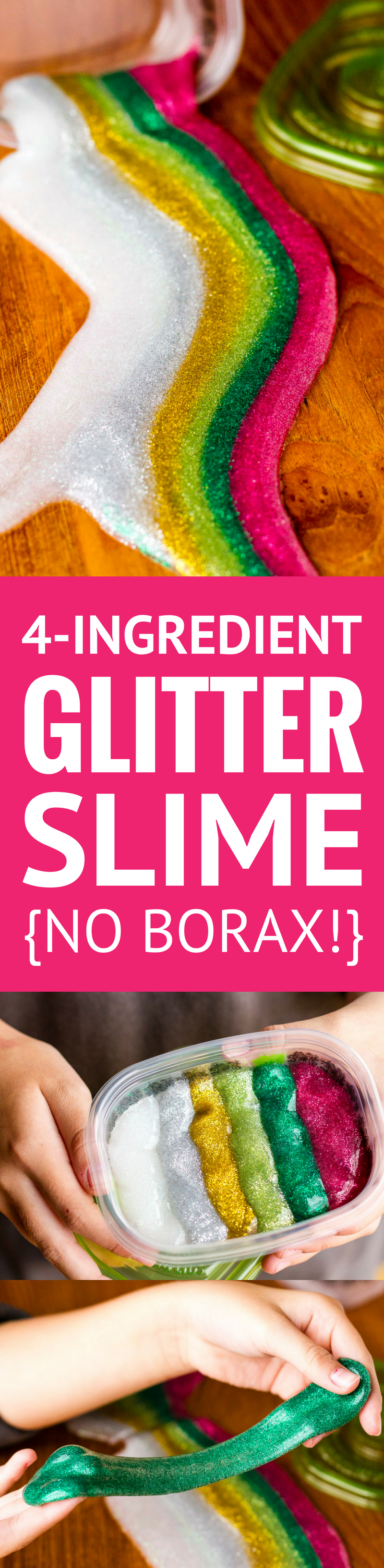 Glitter Slime Recipe — whether you make rainbow glitter slime or your own custom homemade glitter slime, this simple 4-ingredient