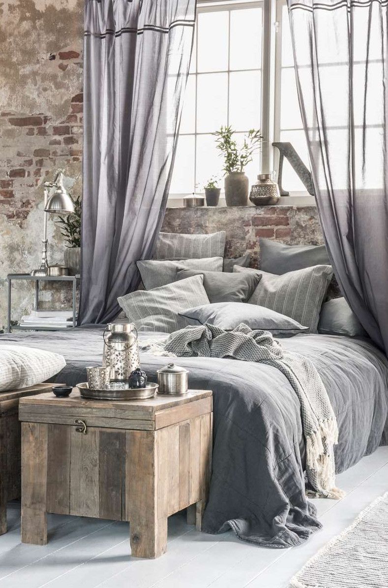 Grey bedroom | industrial but feminine