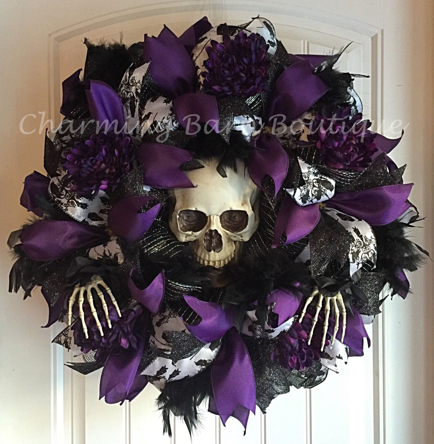 Halloween Wreath, Skull Wreath, Skeleton Wreath, Light Up Halloween Wreath…