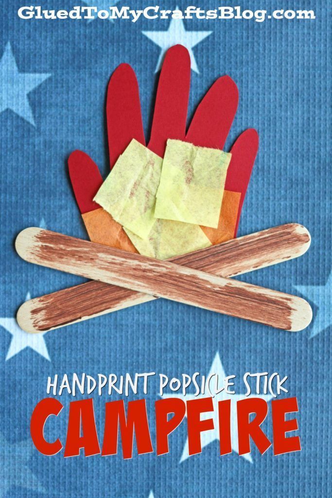 Handprint Popsicle Stick Campfire – Kid Craft. Perfect preschool activity for summer!