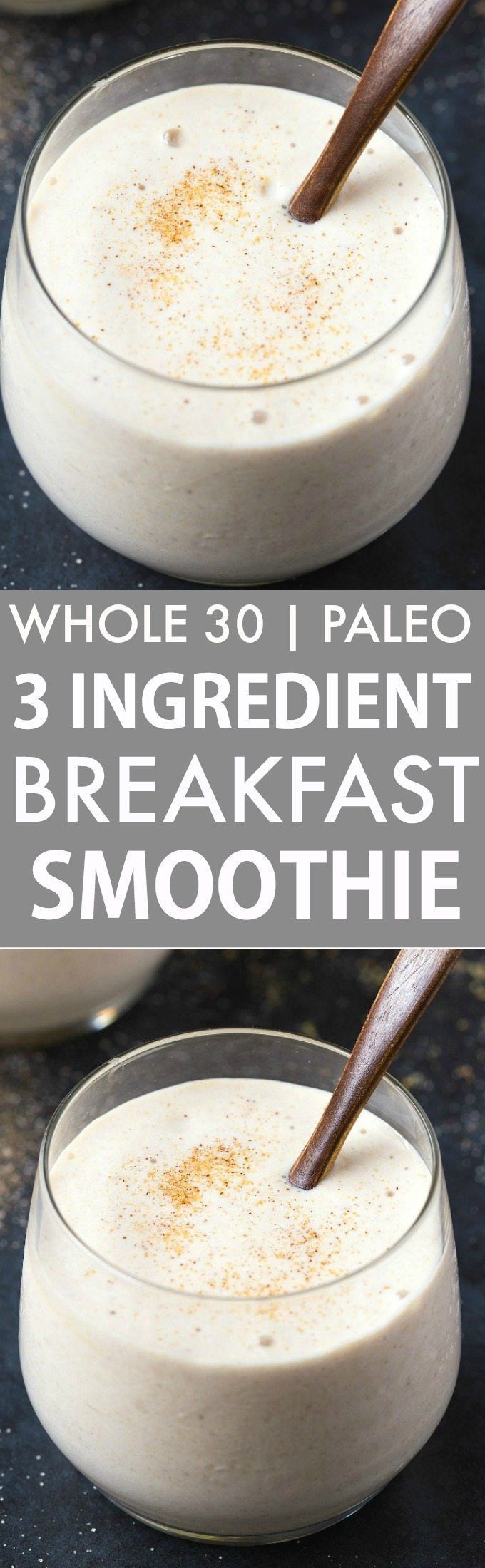 Healthy 3 Ingredient Banana Breakfast Smoothie (Whole 30, Paleo, V, GF)- Whole30 compliant thick and creamy smoothie made with 3