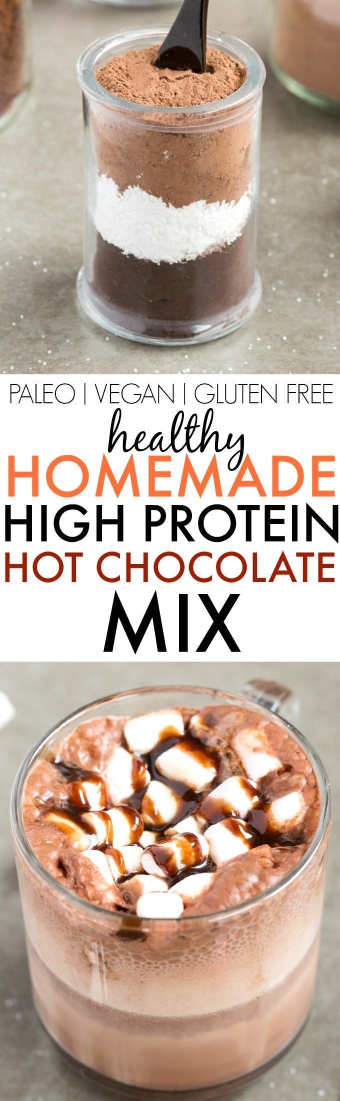 Healthy Homemade High Protein Hot Chocolate Mix (V, GF, Paleo)- An easy, 3 ingredient hot cocoa mix completely sugar free, low