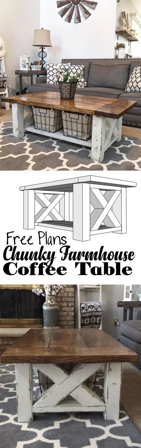 How TO : Build a DIY Coffee Table – Chunky Farmhouse – Woodworking Plans