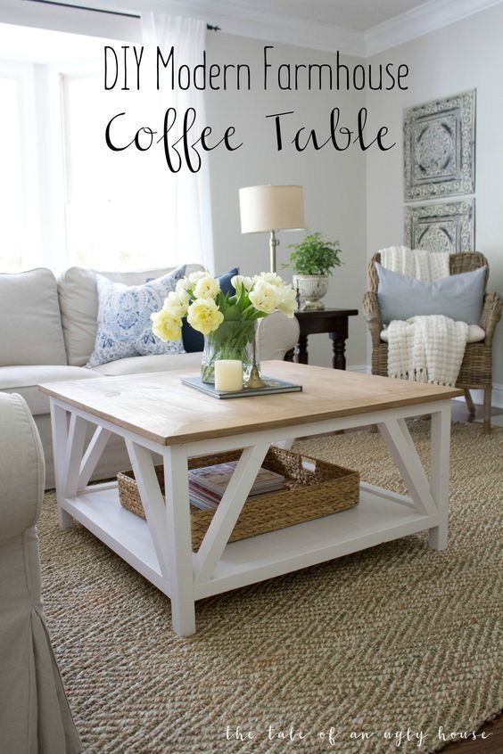 How to build a DIY Modern Farmhouse Coffee Table | Classic square coffee table with painted base and rustic stained table top,
