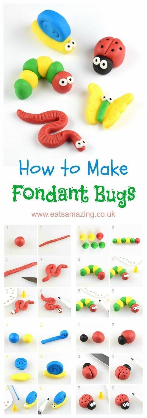 How to make easy fondant bugs for cake decorating and cupcake toppers - step by step photos from Eats Amazing UK