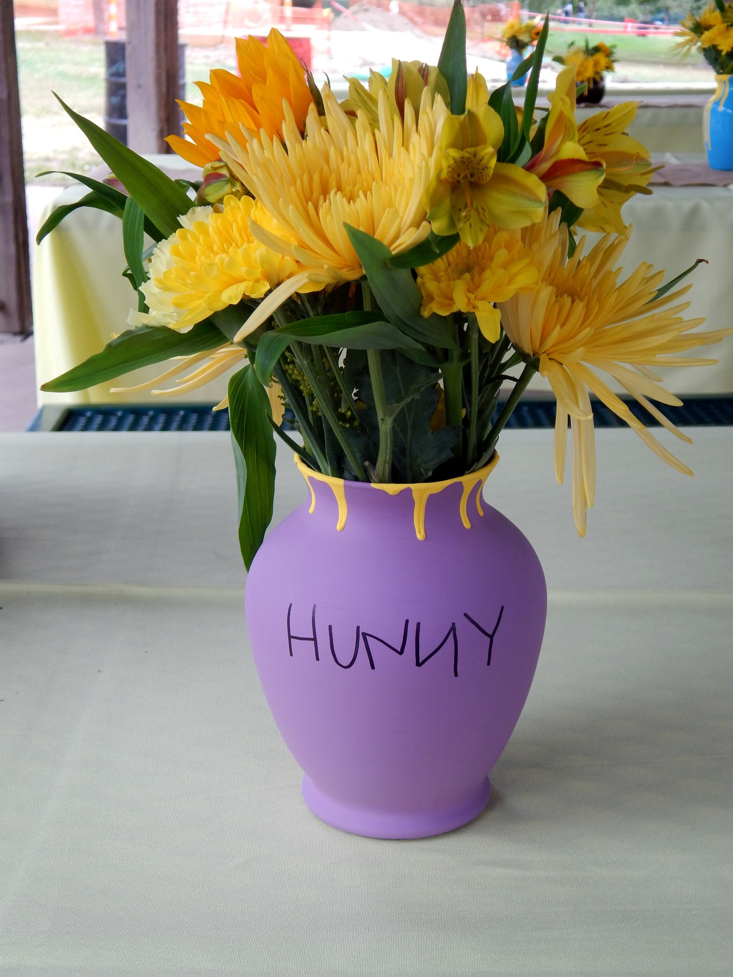 hunny pot centerpiece yellow flowers vase winnie the pooh honey #disney_crafts_wood