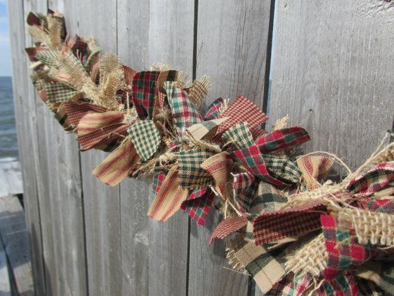 I can make this too. Antique Christmas Garland Burlap Homespun Fabric Jute Rustic Christmas or Cottage Chic Decor