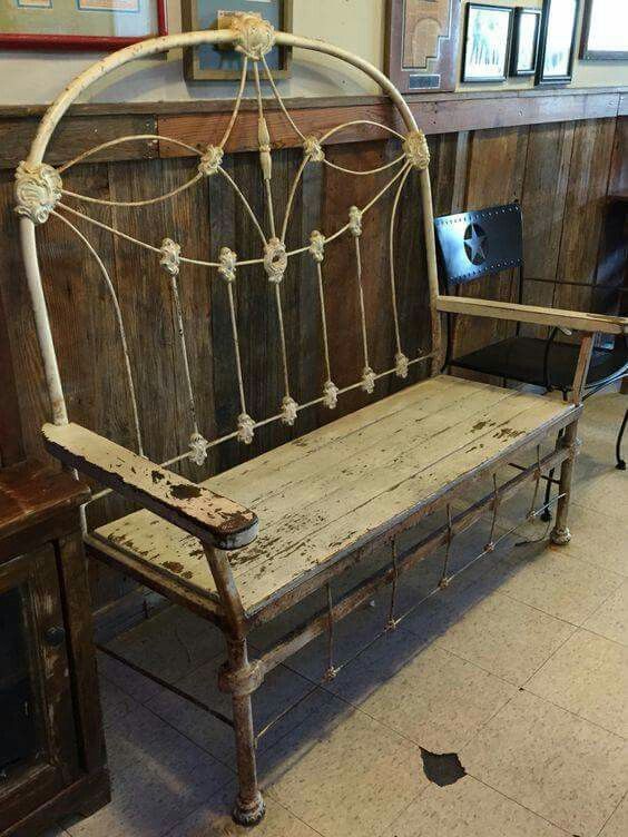 Iron bed frame bench
