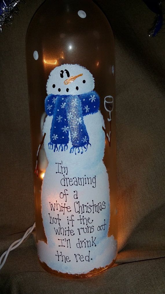Lighted painted wine bottle for Christmas by KarensWineSeller