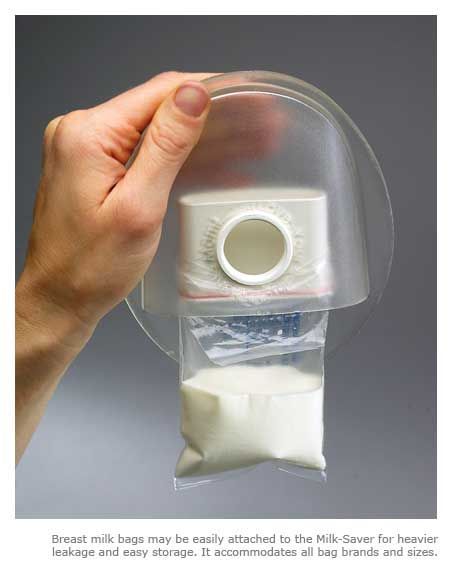 Milk Saver-catches leaking milk during breastfeeding on the opposite side from the side that the baby nurses on. Great idea for