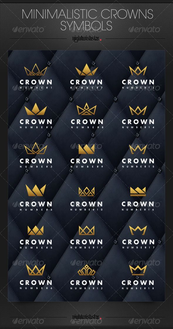 Minimalistic Crowns Symbols .This image is available on GraphicRiver. Minimalistic Crowns Symbols 18 crowns in set EPS file