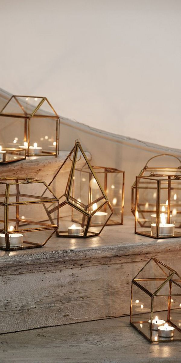 modern wedding decorations with candles and geometric figures