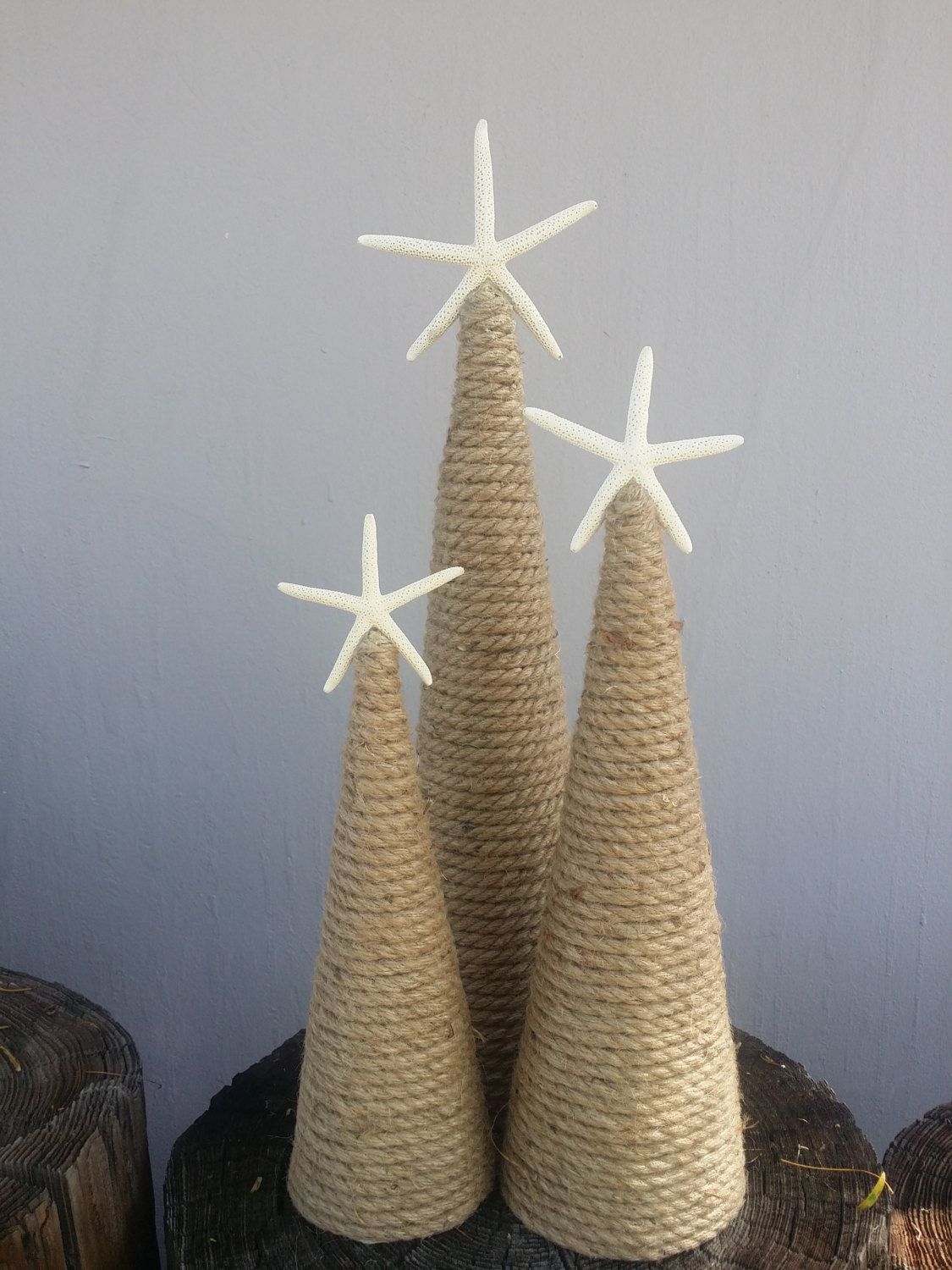 Nautical Rope Starfish Tree Natural Coastal Home Decor Christmas by the Sea Accents Topped w/ White Star Rustic Cottage Style