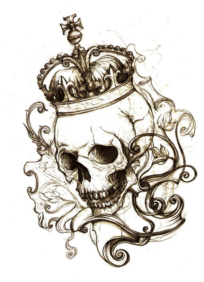 “No place.”  by ~Monochrome-Clown –  Traditional Art / Drawings / Macabre & Horror (skull crown tattoo)