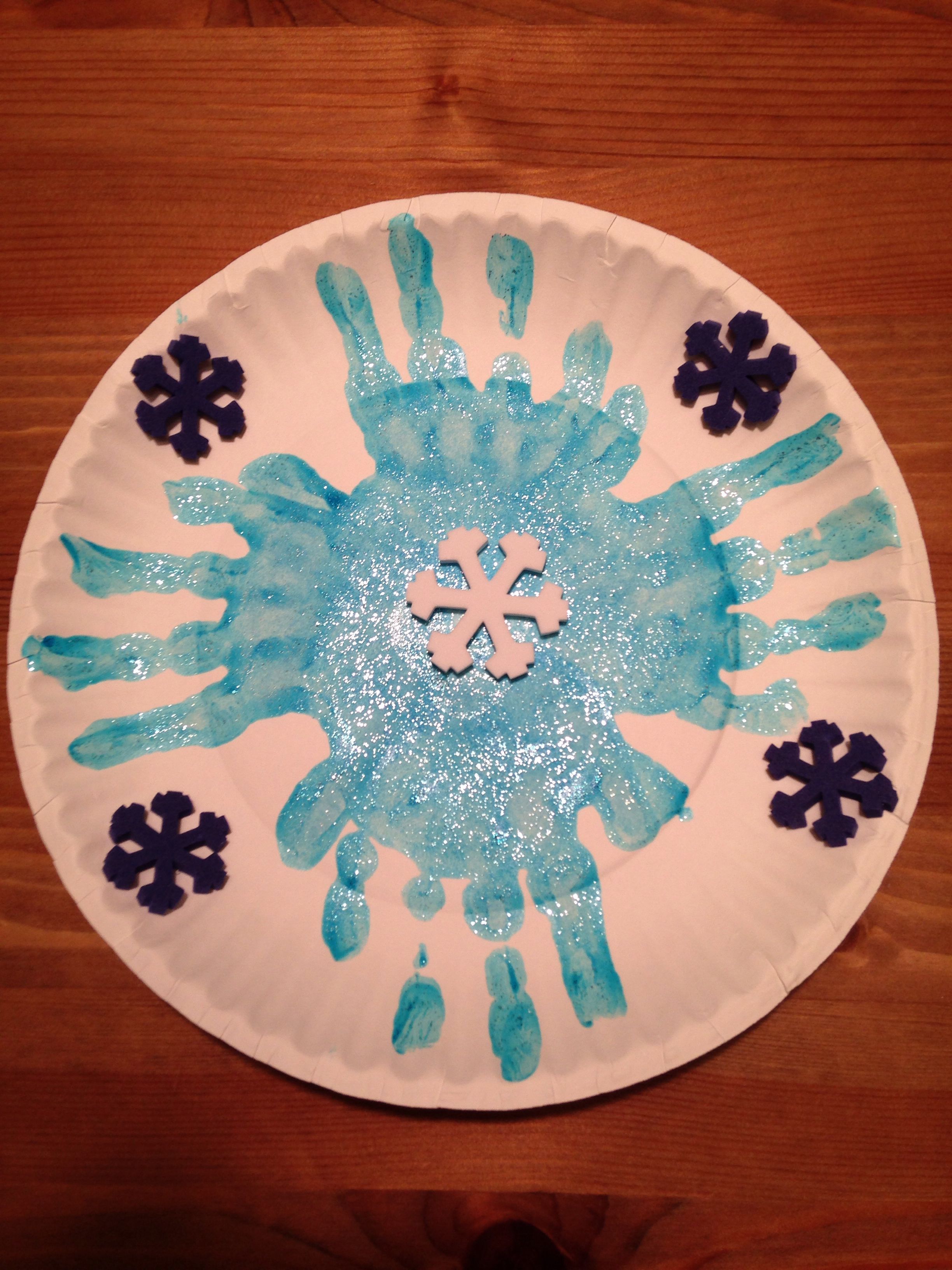 Paper Plate Handprint Snowflake Craft – Winter Craft – Preschool Craft