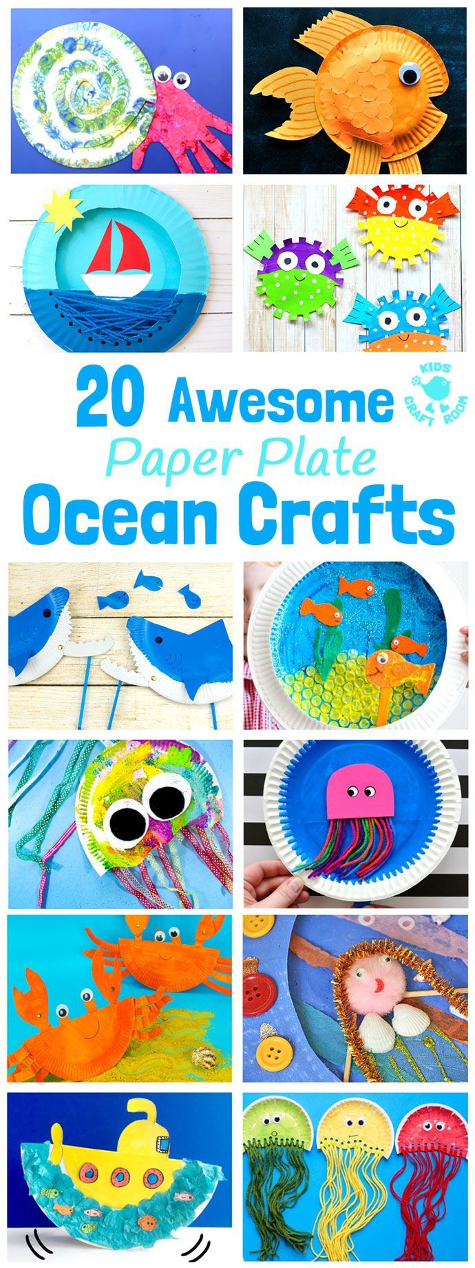 PAPER PLATE OCEAN CRAFTS – 20 awesome sea themed Summer crafts for kids. From swimming jellyfish to chomping sharks and nipping