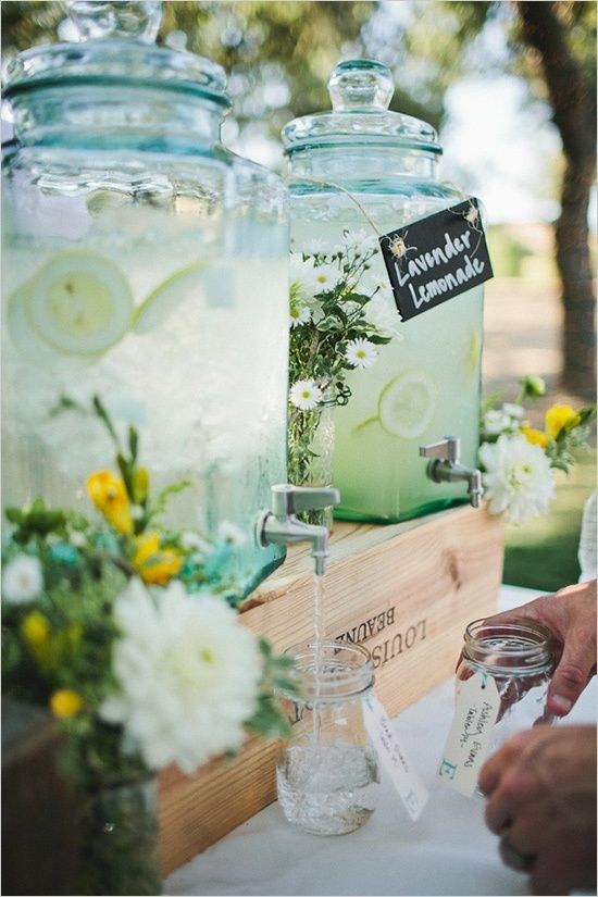 Party Theme: Backyard BBQ … Love the glass pitchers with lemonade and ice tea and the mason jars !!!