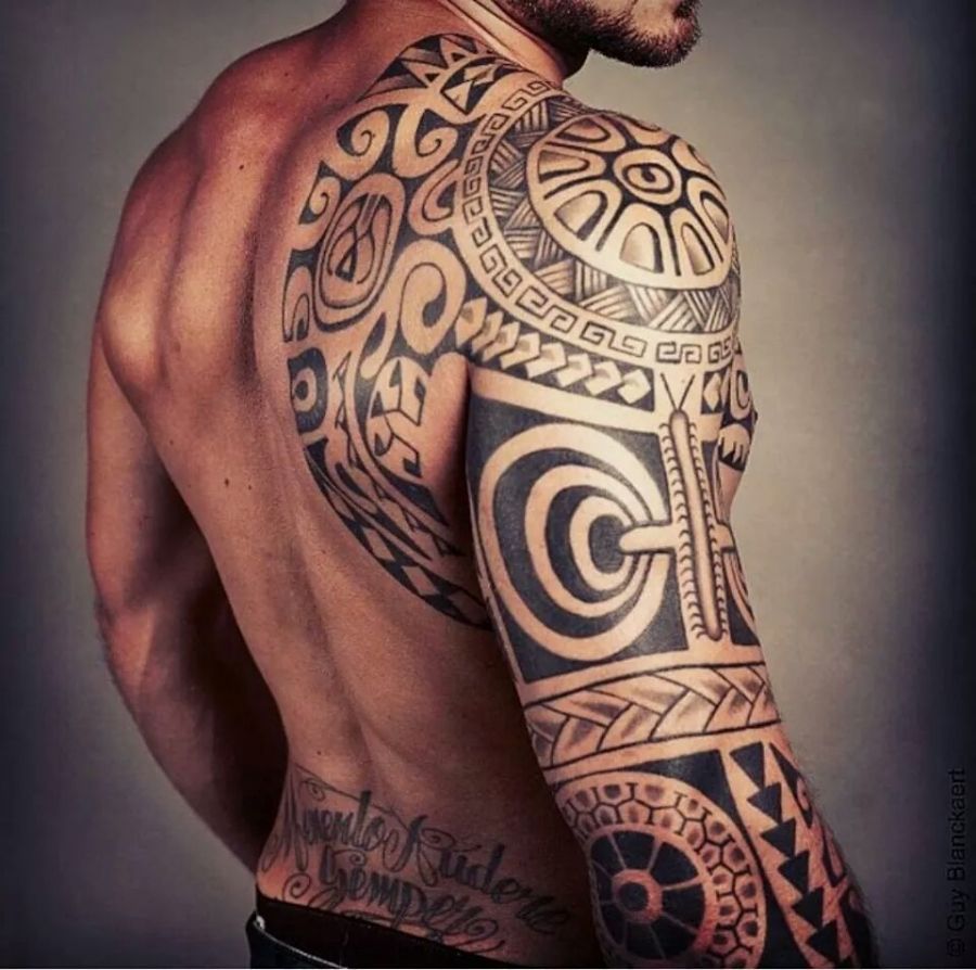 polynesian sleeve tattoo of the beautiful man