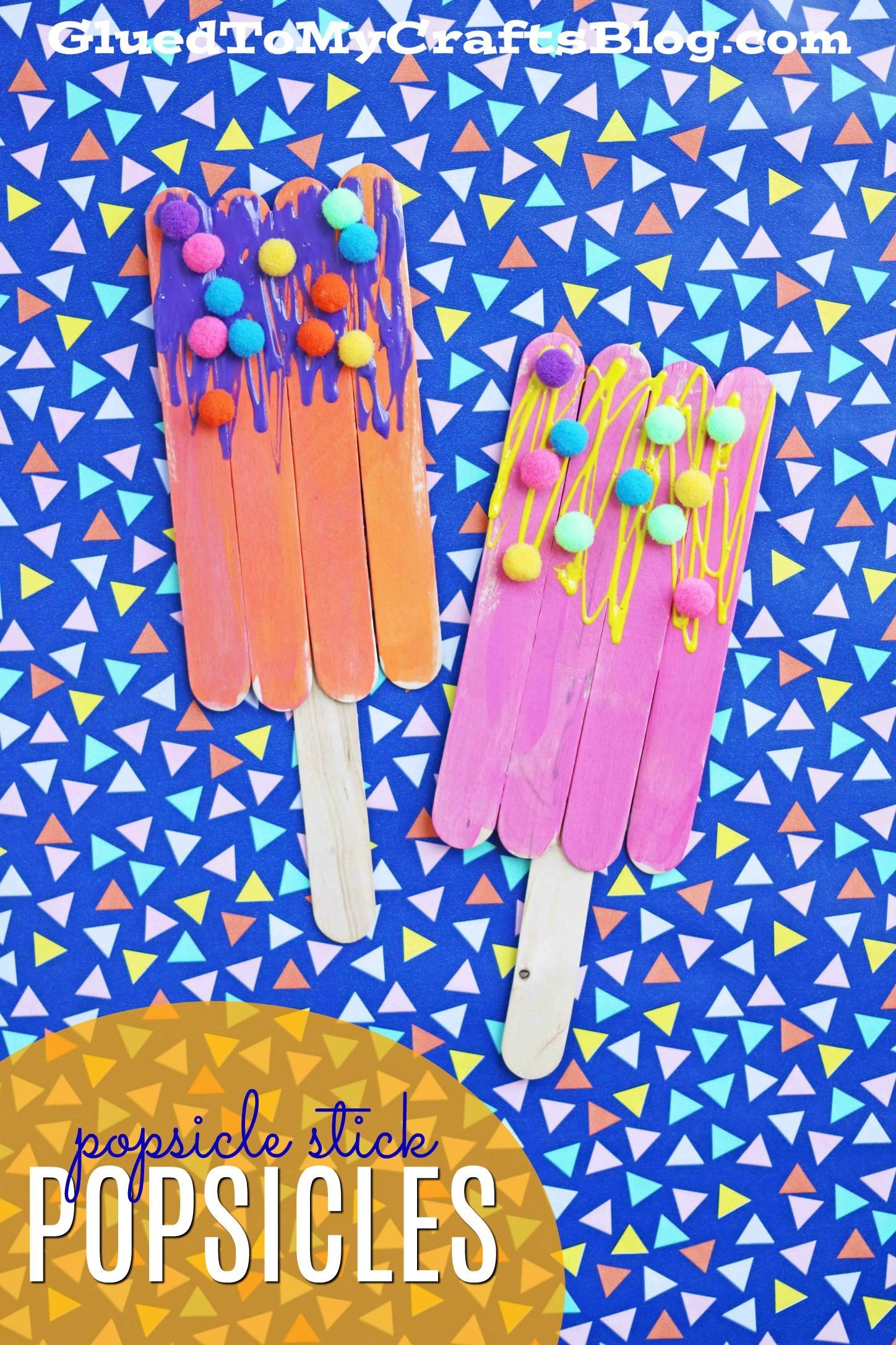Popsicle Stick Popsicles - Kid Craft  Find tons of summer themed kid craft ideas on Glued To My Crafts!