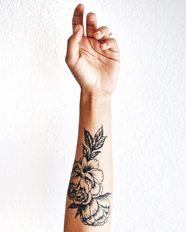 Pretty peony tattoo forearm