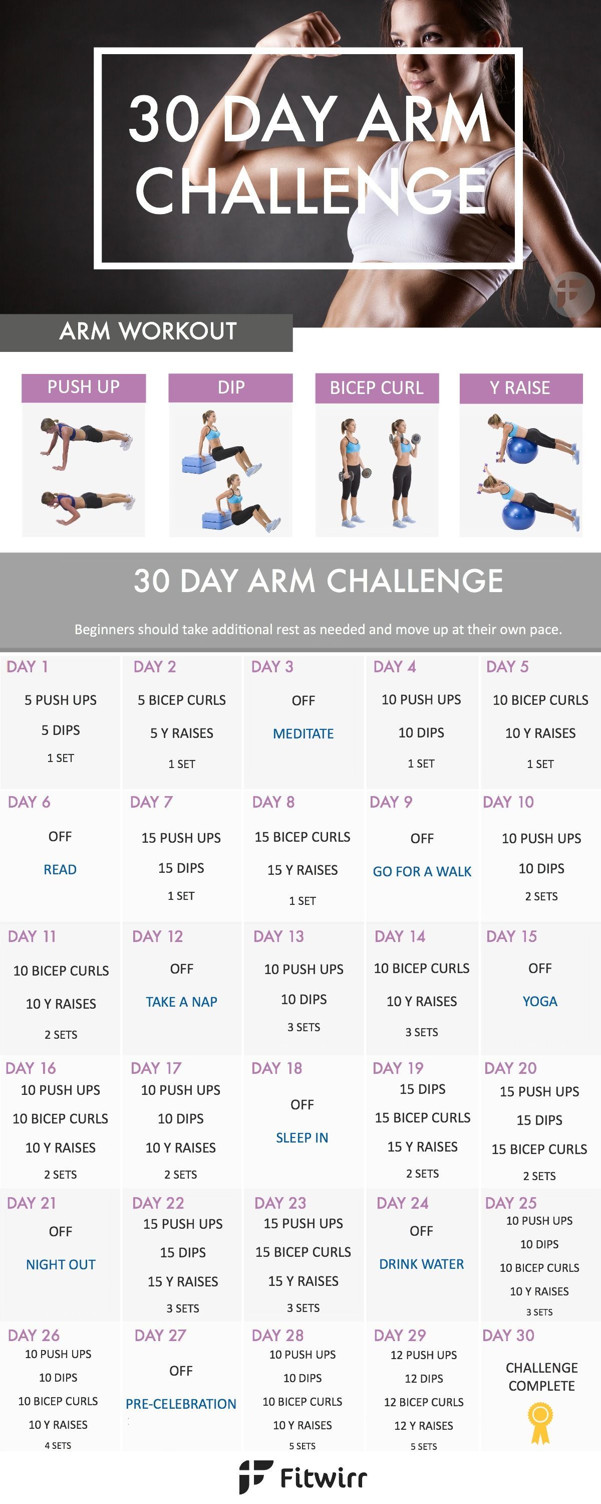 Sculpt and tone your arms in 30 days. Take this 30 Day Arm Challenge. Beginner friendly yet challenging workout to put your arms