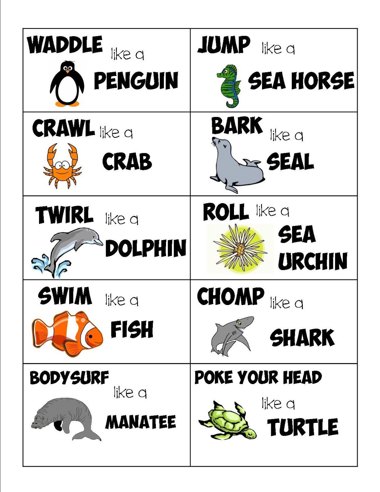 Sea Life Action Cards – Stay active when it is too hot to go outside!