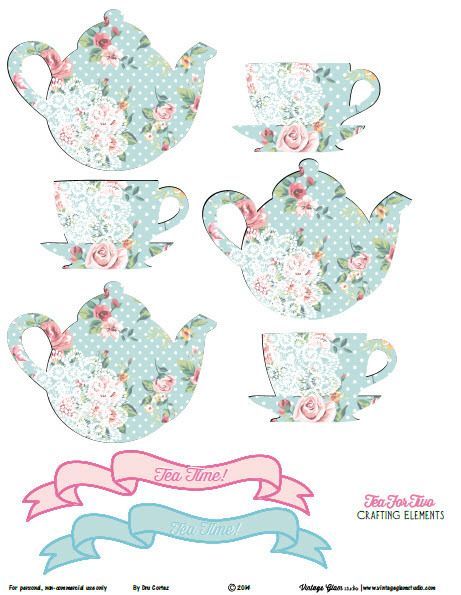 Shabby Chic Tea for Two Crafting Elements   Free Printable Download